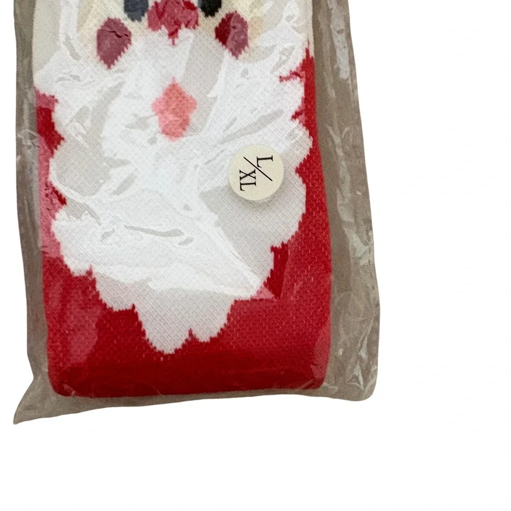 Set of 2 Christmas Holiday Socks Santa Claus Reindeer Striped Red White L/XL